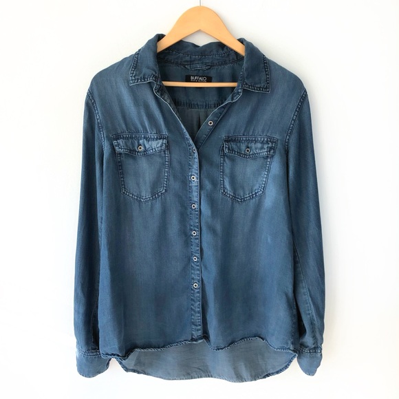 Buffalo Denim Button Down Jean Top Blue